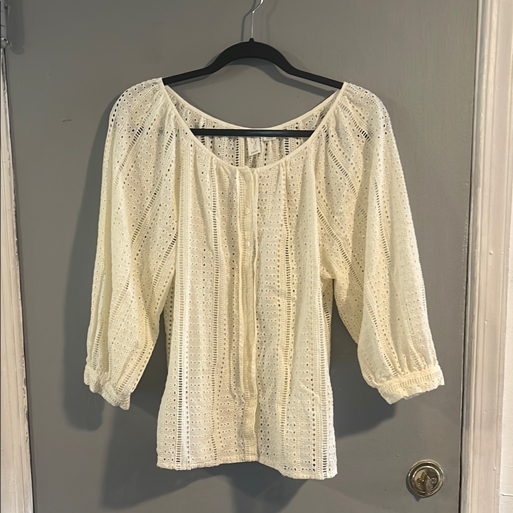 Joie Cream Puff Sleeve Eyelet Tie Front Blouse Size‎ Small